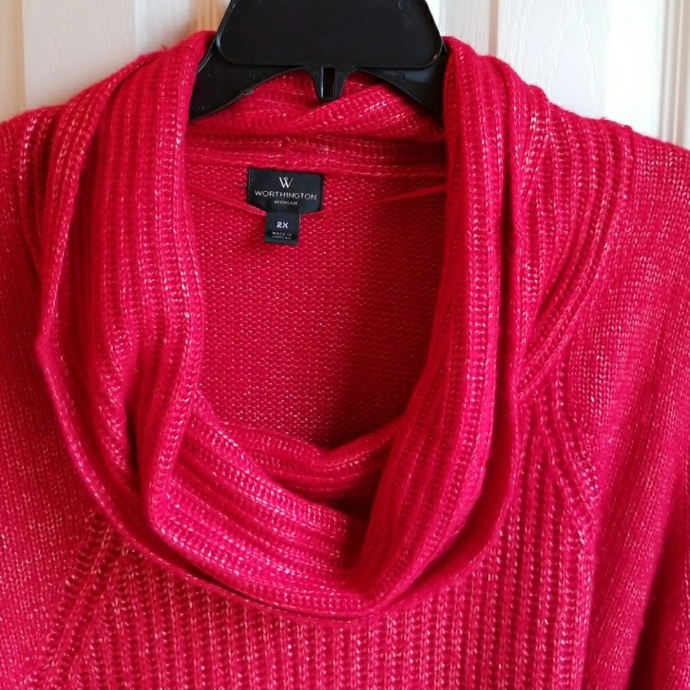 NWOT WORTHINGTON WOMAN RED/ GOLD COWL SWEATER